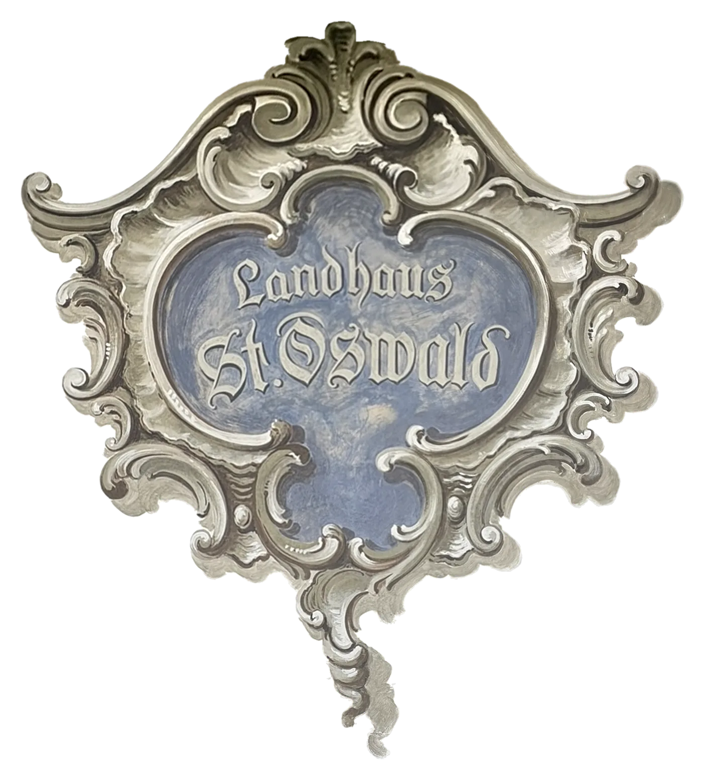 Cartela pintada «Landhaus St. Oswald» en la fachada