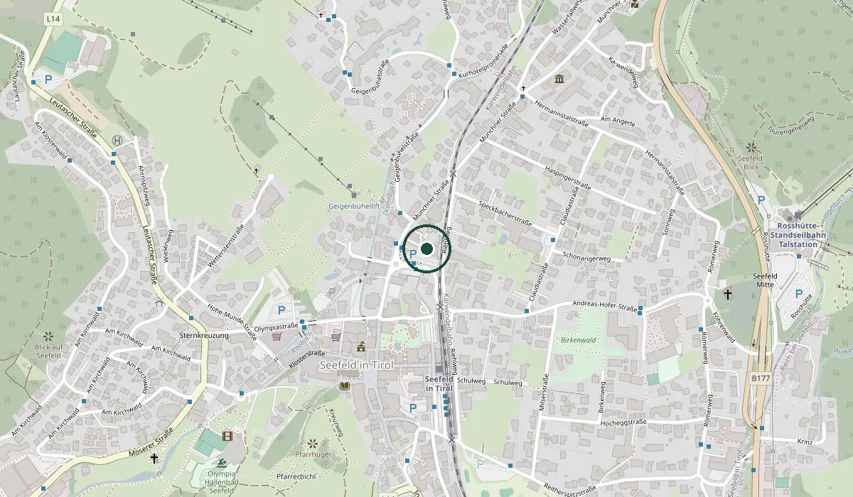 Map of Seefeld with Villa St. Oswald marked
